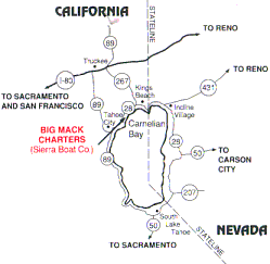 Map showing Carnelian Bay and North Lake Tahoe